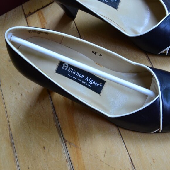 Etienne Aigner Black leather Peep Toe Heels Size 8.5M - Picture 5 of 12